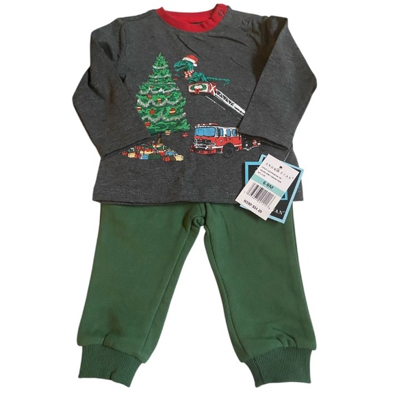 Andy & Evan Gray and Green Holiday Jogger Set NWT 6-9 months - Picture 1 of 11